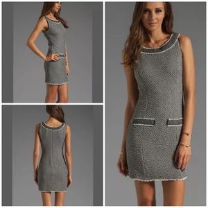 Bailey 44 Tweed Sleeveless Sheath Dress Faux Pockets Zipper Size 4 Black Gray